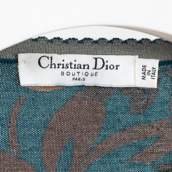 Christian Dior Teal Wool, Silk, & Cashmere-Blend Floral Cropped Sweater - Picture 8 of 10
